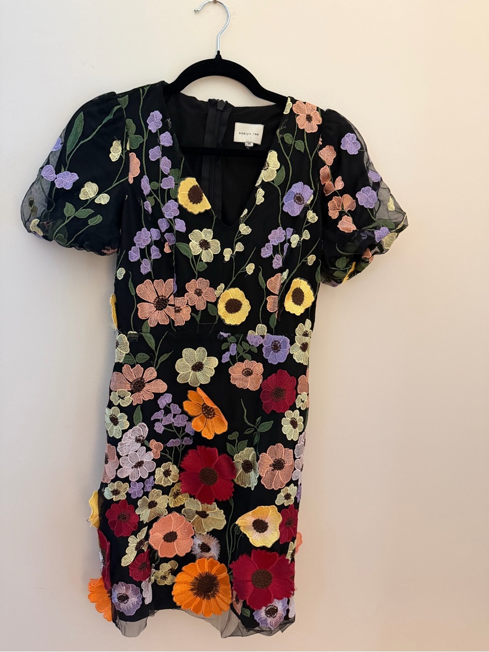 Adelyn Rae Black Dress with flower embellishments Size XS